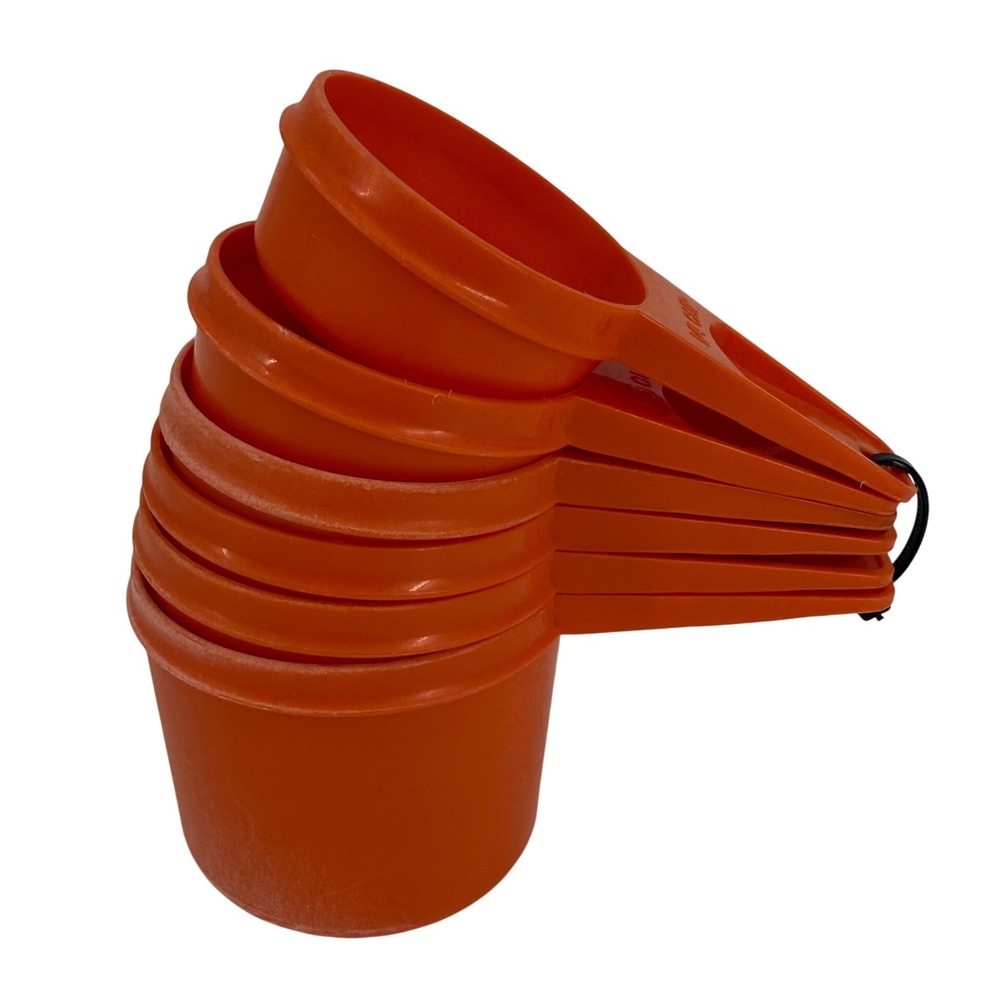 Vintage Tupperware Orange Measuring Cups Set of 6 Nesting Kitchen Tools Retro